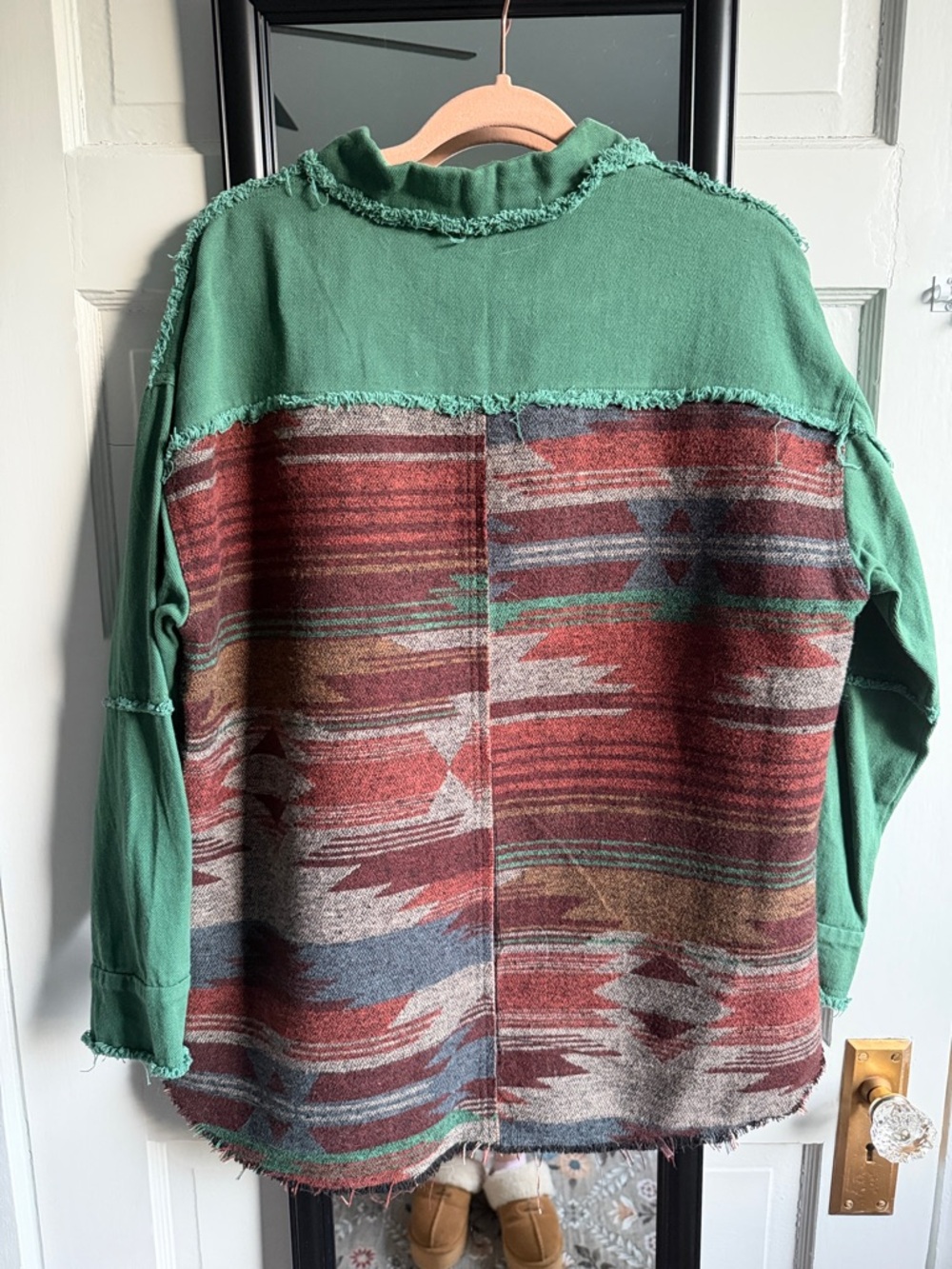 Boho Aztec Green Button-Front Jacket - Picture 4 of 4